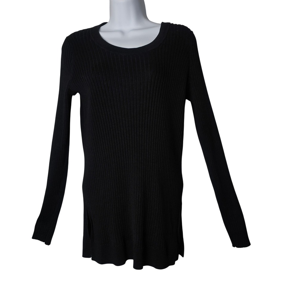Athleta‎ Black Ribbed Knit Tunic Sweater Top M Cozy Minimalist Soft Girl Style